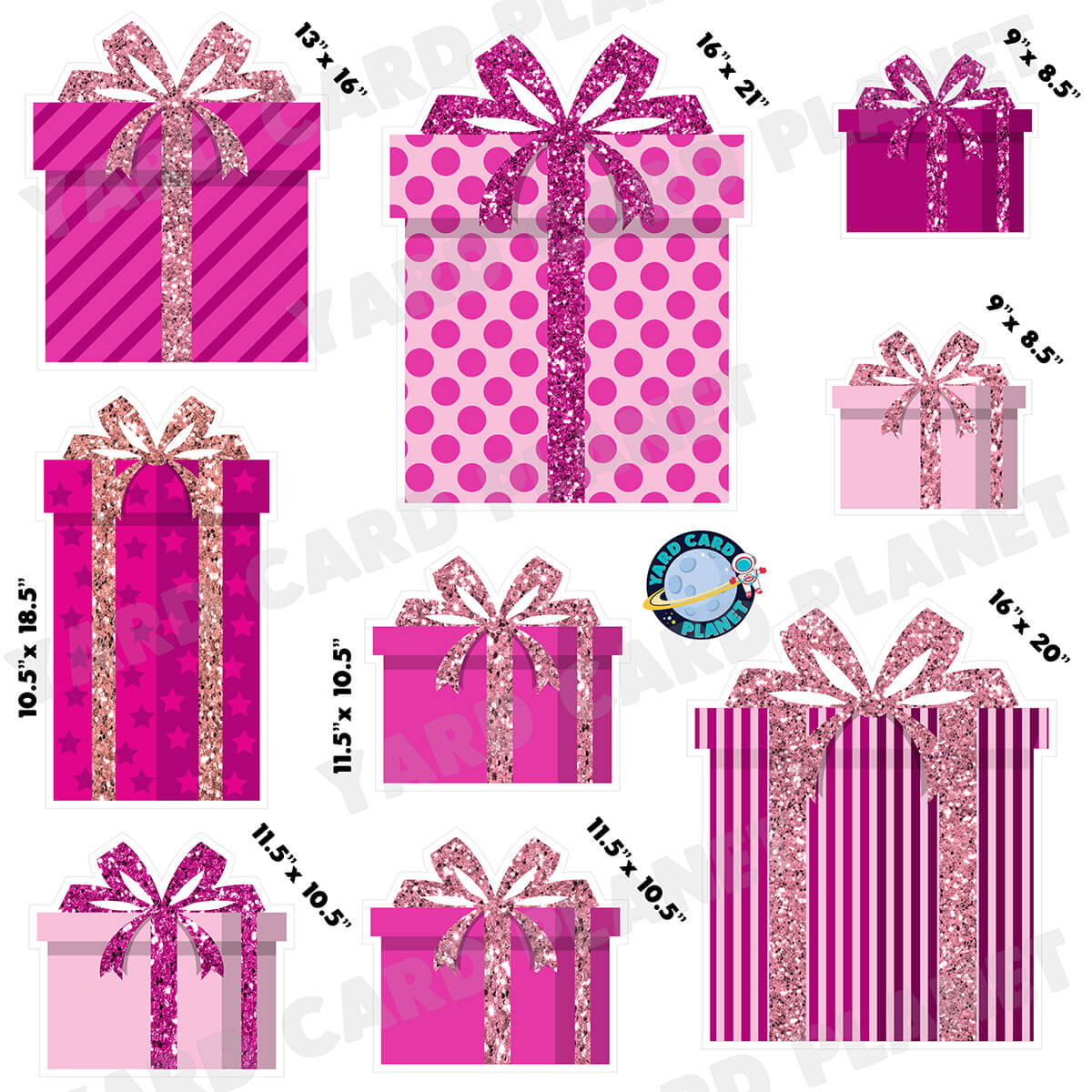 Pink Glitter Gift Boxes Half Sheet Yard Card Flair Set