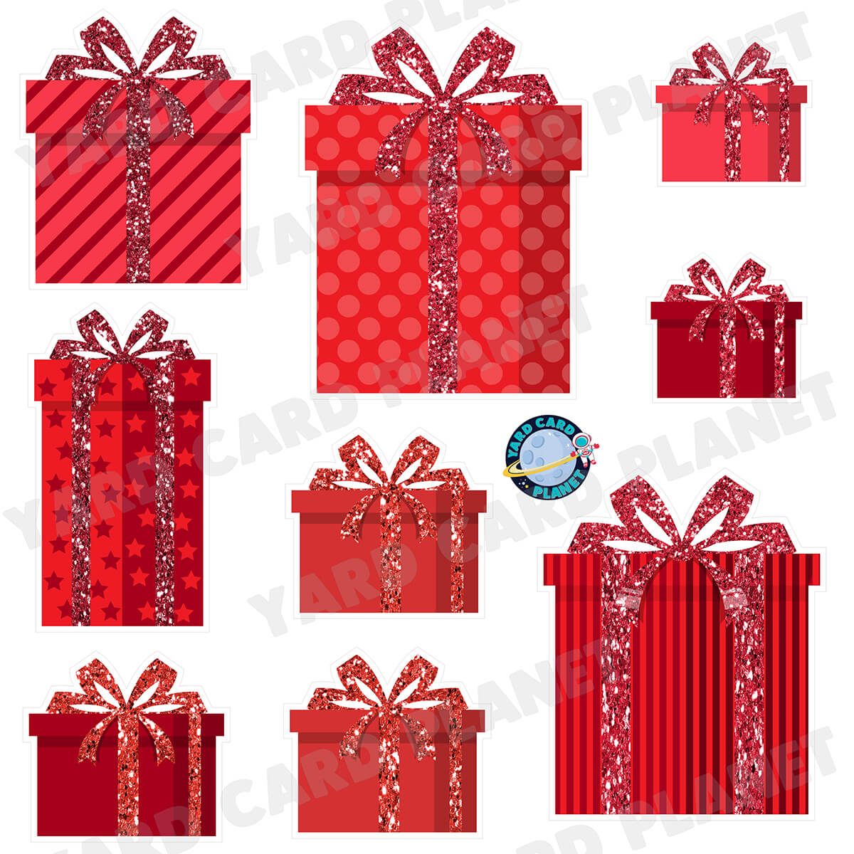 Red Glitter Gift Boxes Half Sheet Yard Card Flair Set