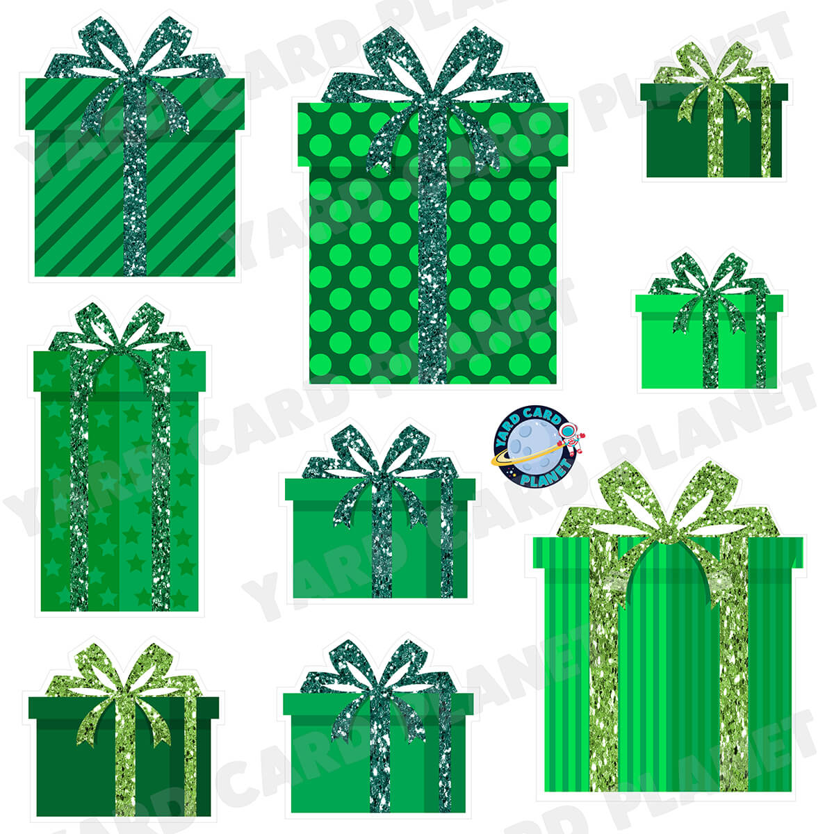 Green Glitter Gift Boxes Half Sheet Yard Card Flair Set