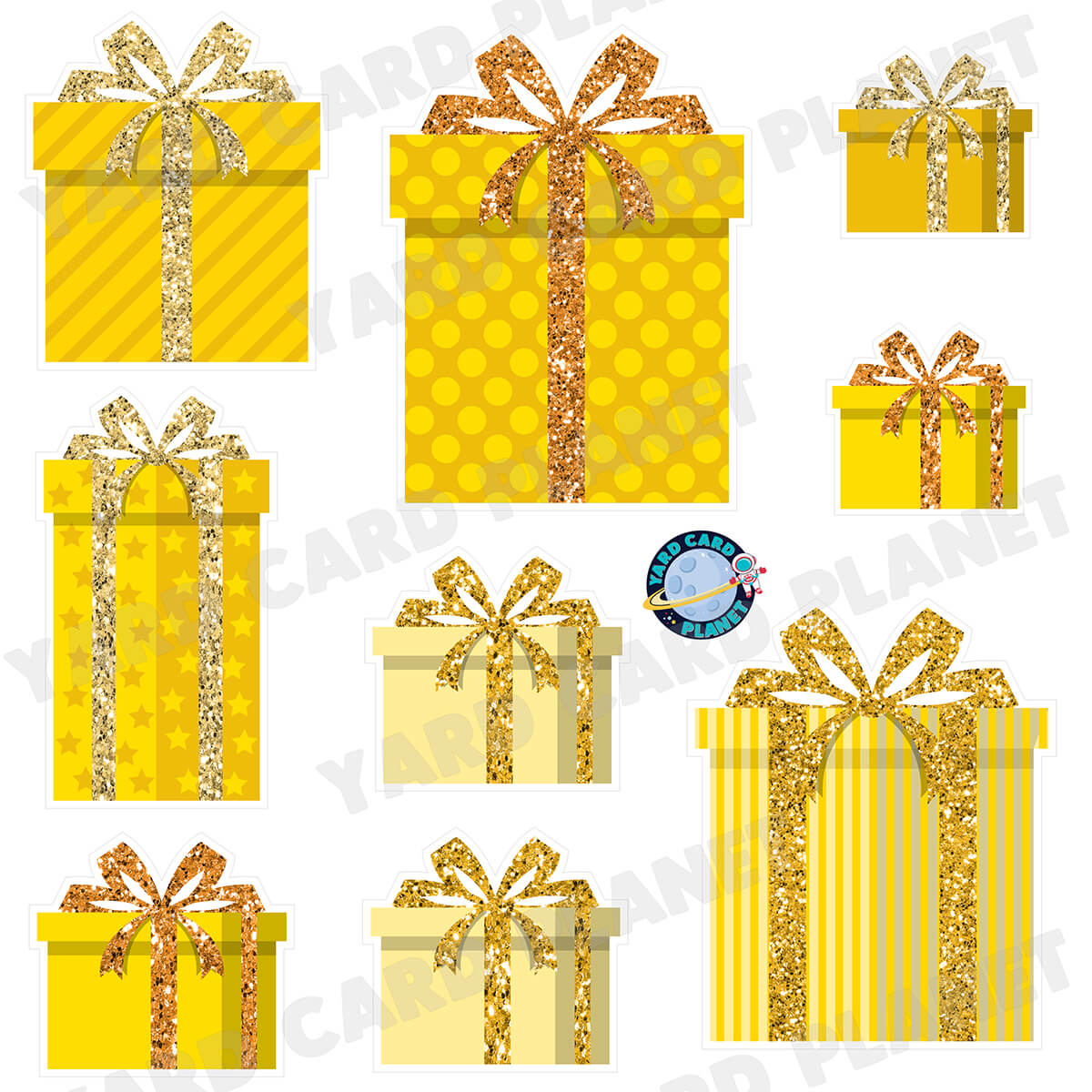 Yellow Glitter Gift Boxes Half Sheet Yard Card Flair Set