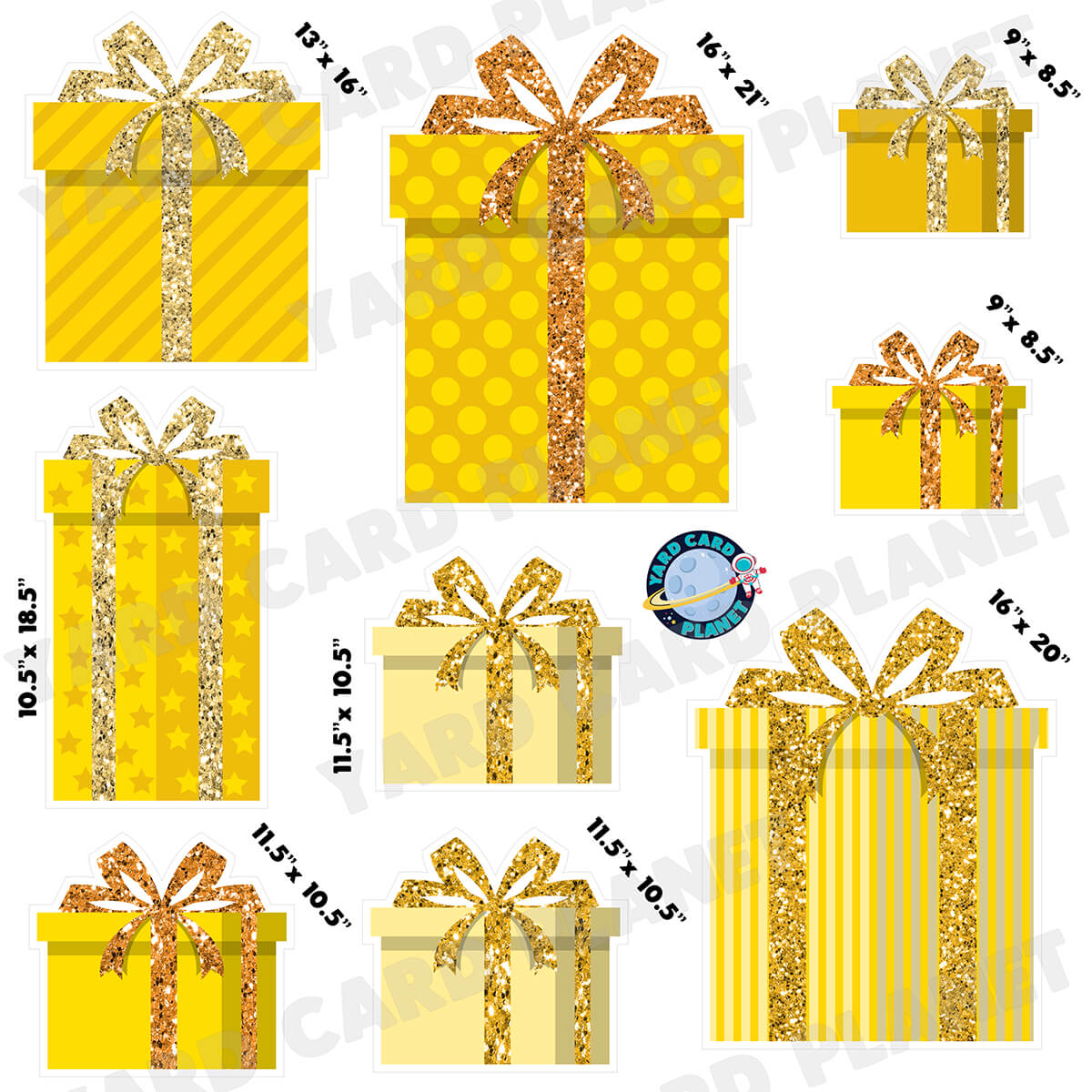 Yellow Glitter Gift Boxes Half Sheet Yard Card Flair Set