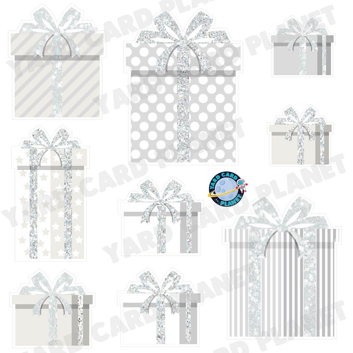 White Glitter Gift Boxes Half Sheet Yard Card Flair Set