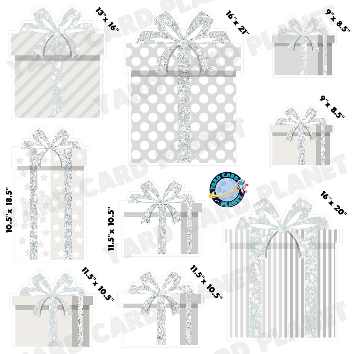 White Glitter Gift Boxes Half Sheet Yard Card Flair Set