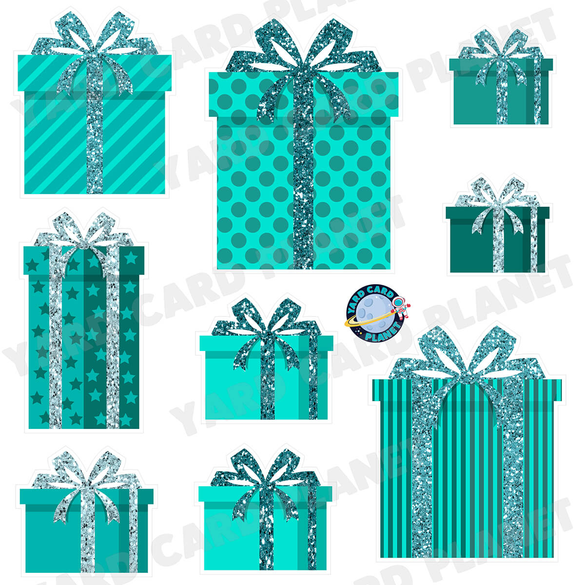 Teal Glitter Gift Boxes Half Sheet Yard Card Flair Set