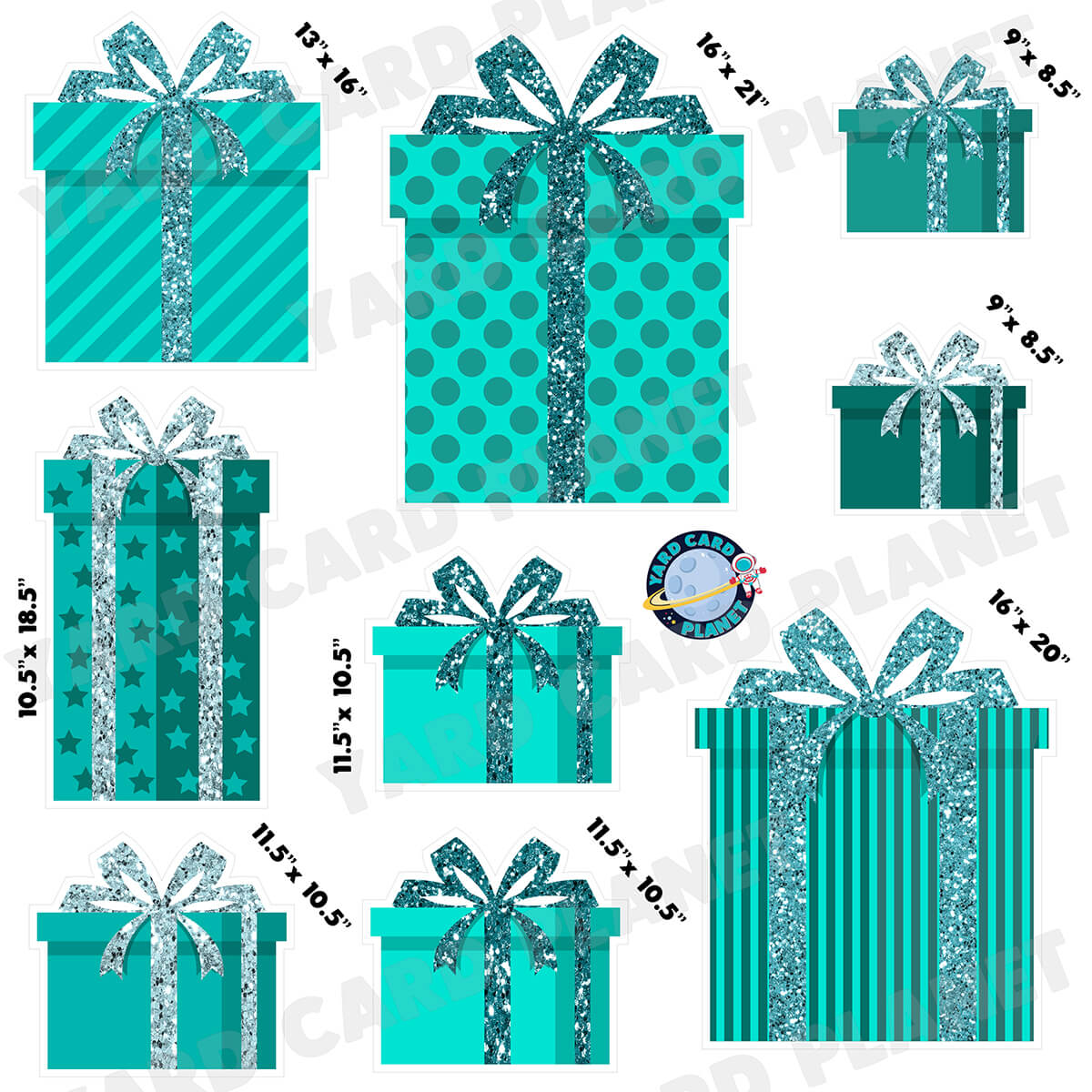 Teal Glitter Gift Boxes Half Sheet Yard Card Flair Set