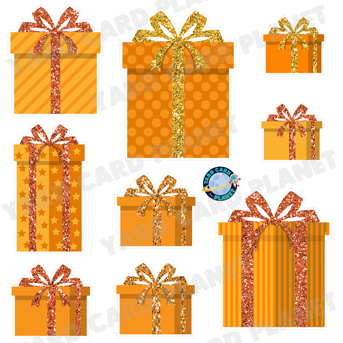 Orange Glitter Gift Boxes Half Sheet Yard Card Flair Set