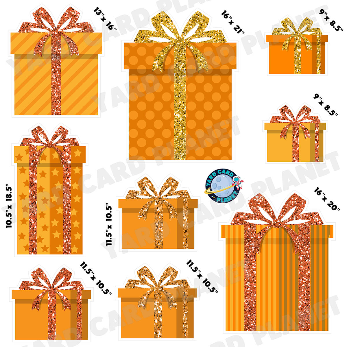 Orange Glitter Gift Boxes Half Sheet Yard Card Flair Set