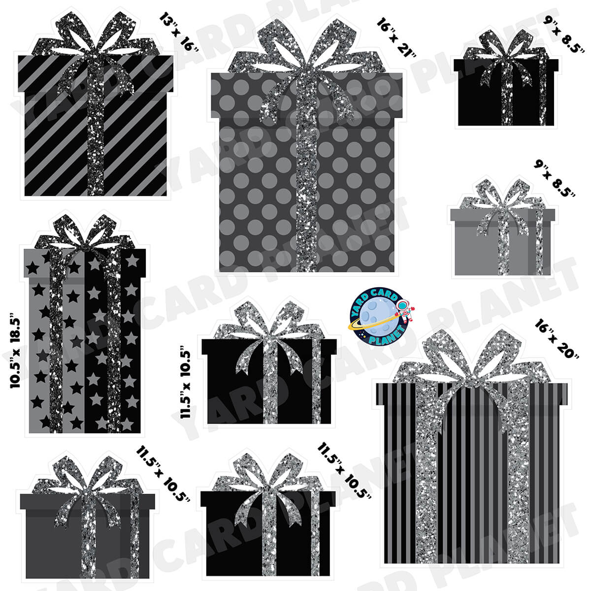 Black Glitter Gift Boxes Half Sheet Yard Card Flair Set