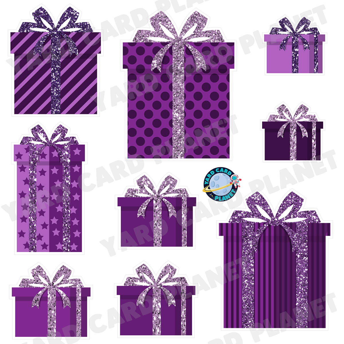 Purple Glitter Gift Boxes Half Sheet Yard Card Flair Set