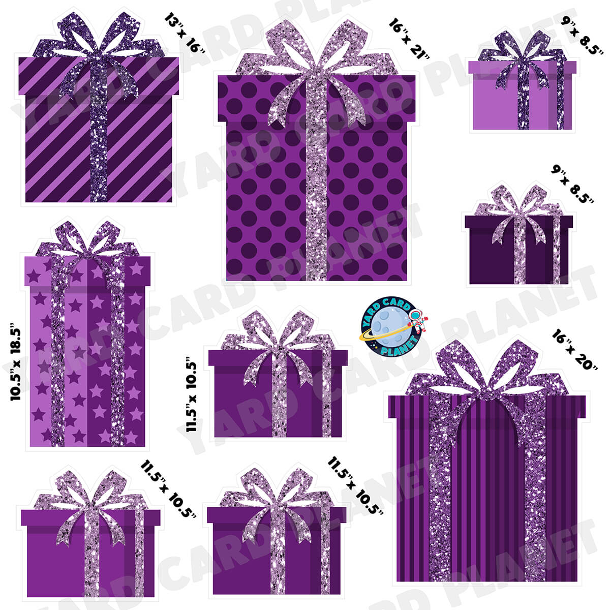 Purple Glitter Gift Boxes Half Sheet Yard Card Flair Set