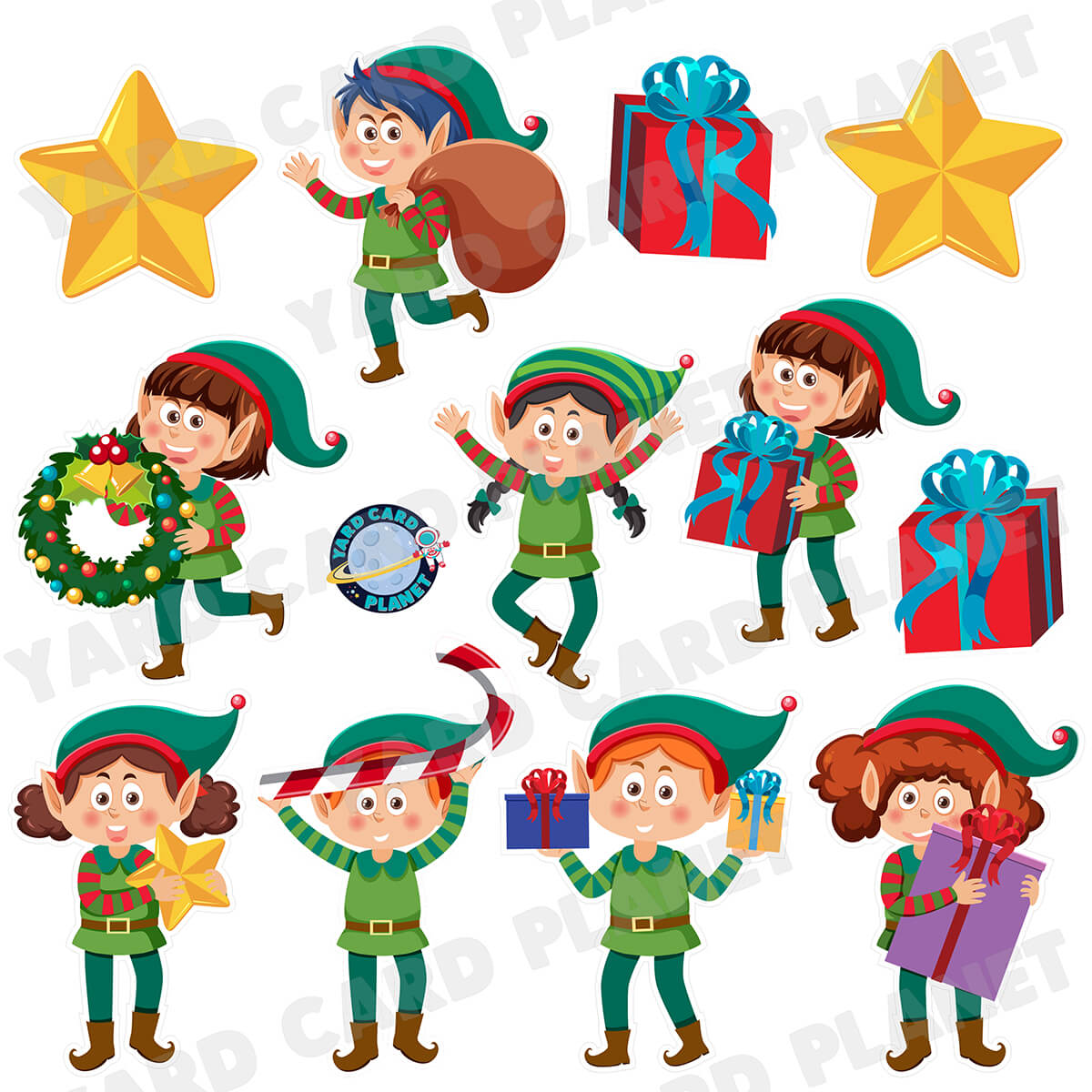 Christmas Elves Half Sheet Yard Card Flair Set