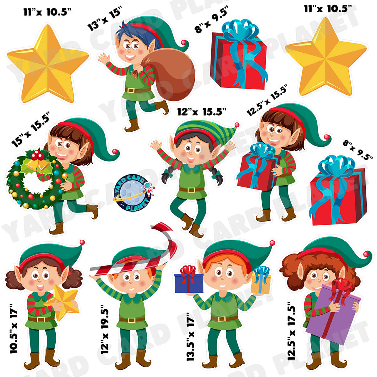 Christmas Elves Half Sheet Yard Card Flair Set