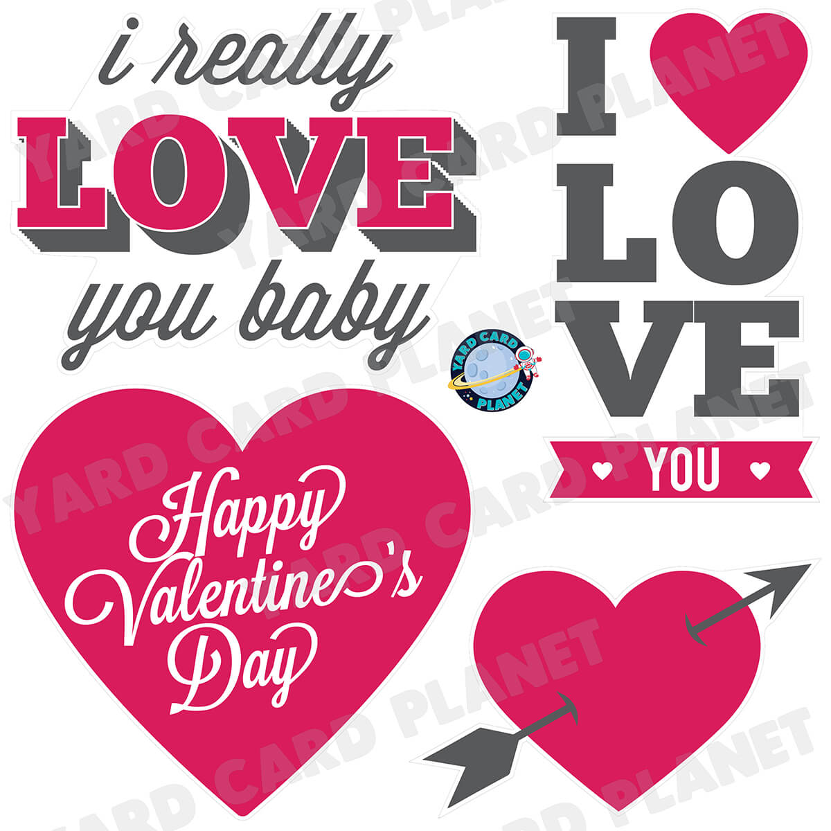 Happy Valentine's Day I Love You Signs Half Sheet Yard Card Flair Set