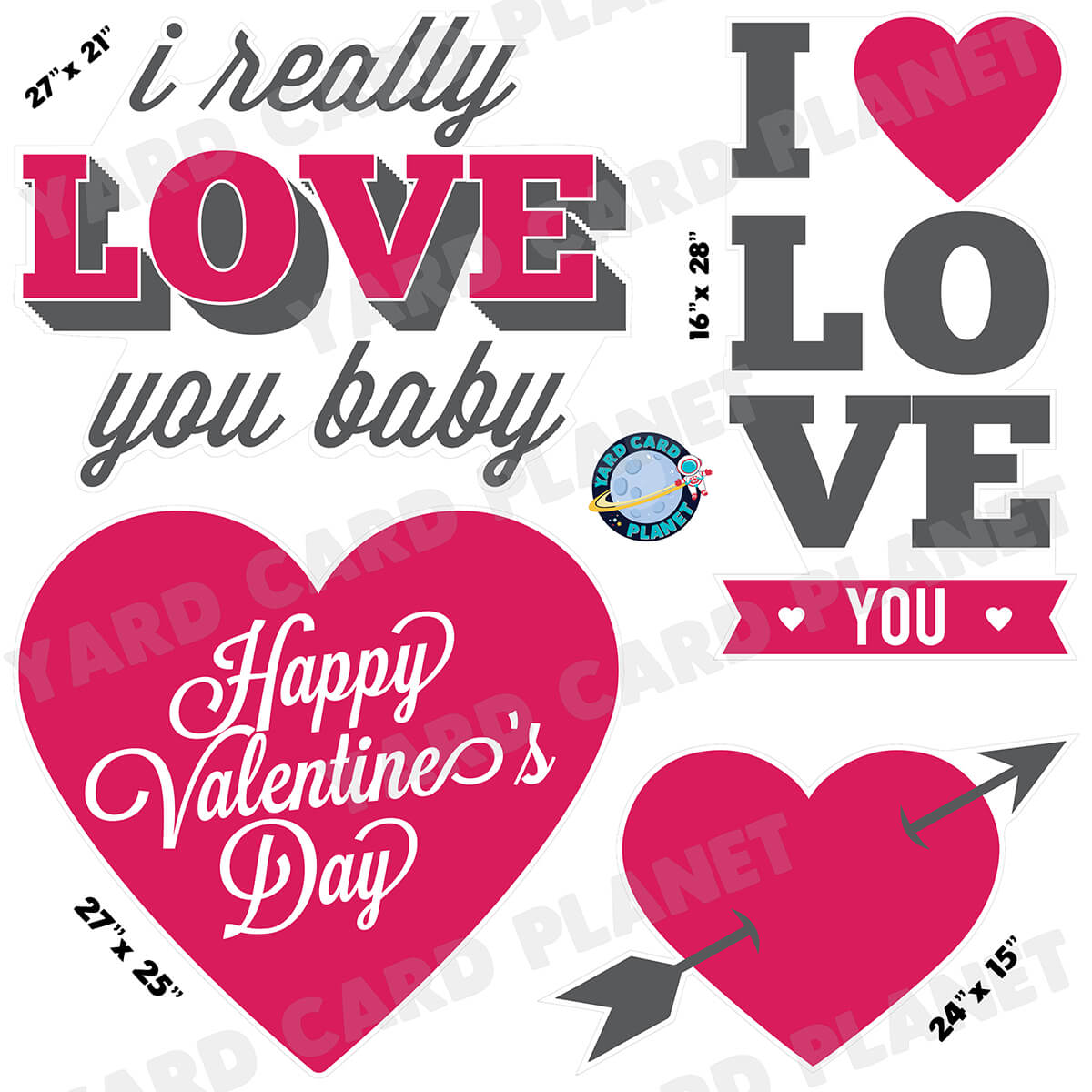 Happy Valentine's Day I Love You Signs Half Sheet Yard Card Flair Set