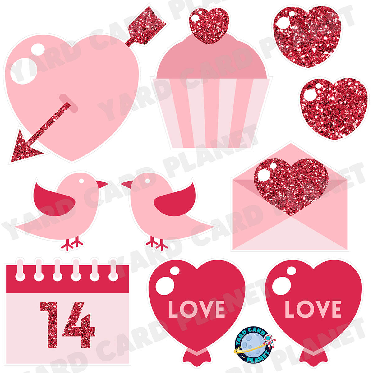 Valentine's Day Love Essentials Half Sheet Yard Card Flair Set