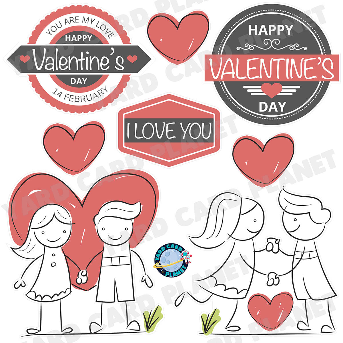 Cute Stick Couple You Are My Love Valentine Half Sheet Yard Card Flair Set