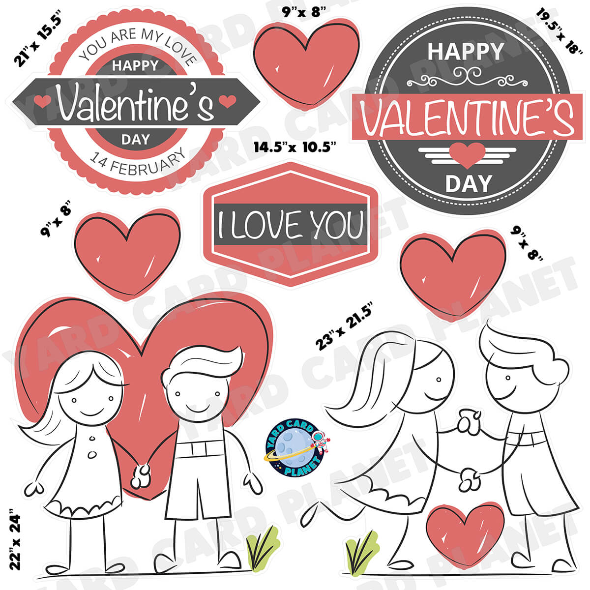 Cute Stick Couple You Are My Love Valentine Half Sheet Yard Card Flair Set