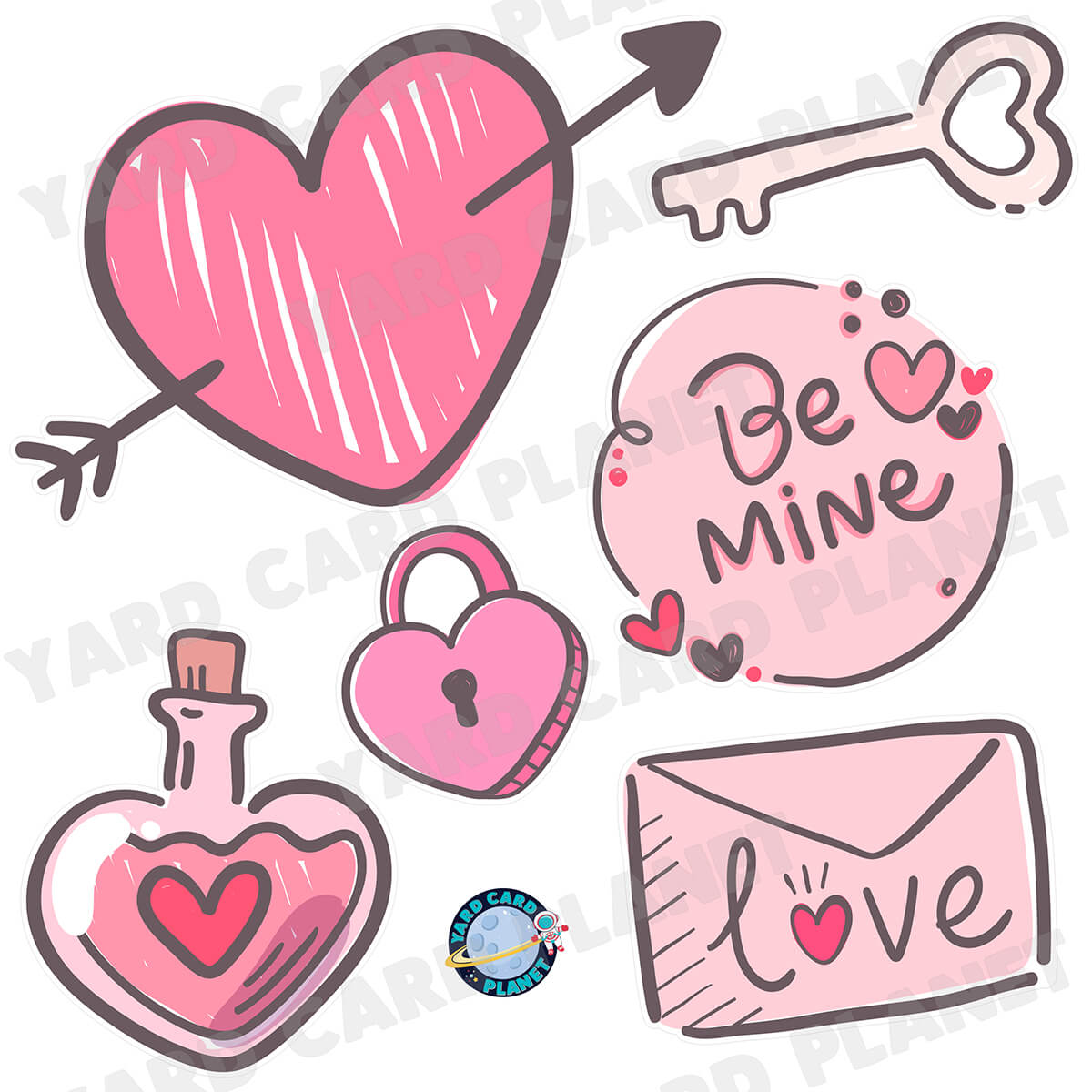 Be Mine My Love Half Sheet Yard Card Flair Set