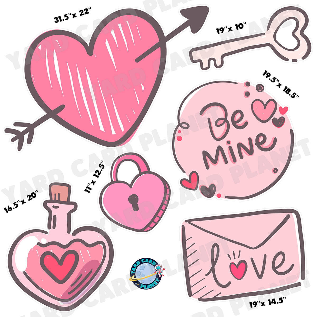 Be Mine My Love Half Sheet Yard Card Flair Set