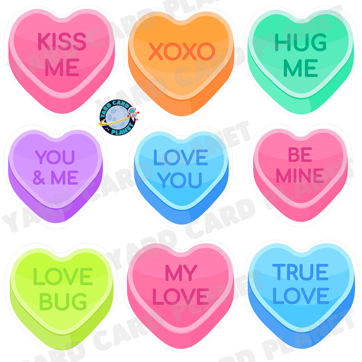 Sweetheart Heart Candies with Message Half Sheet Yard Card Flair Set