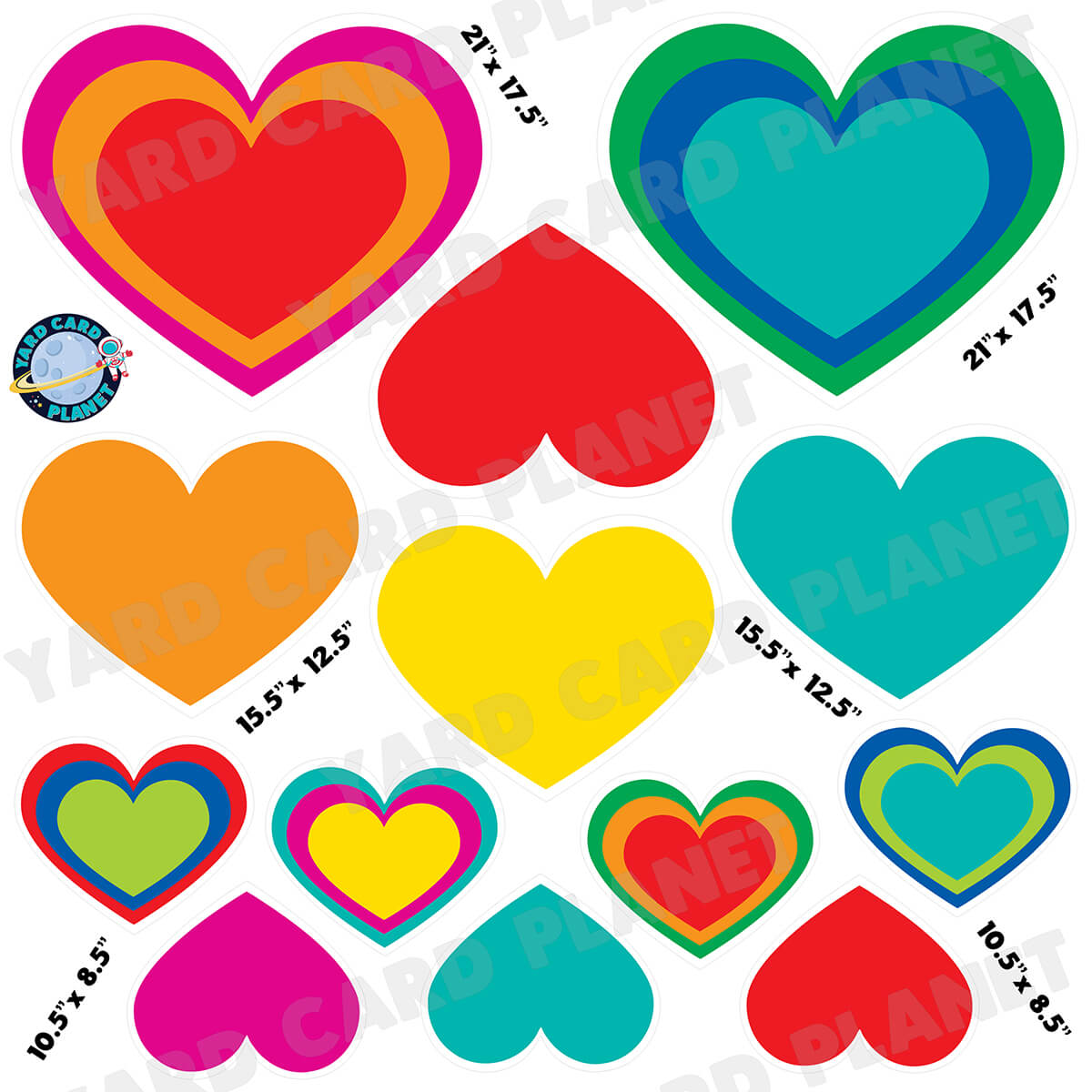 Bright Colorful Hearts Half Sheet Yard Card Flair Set