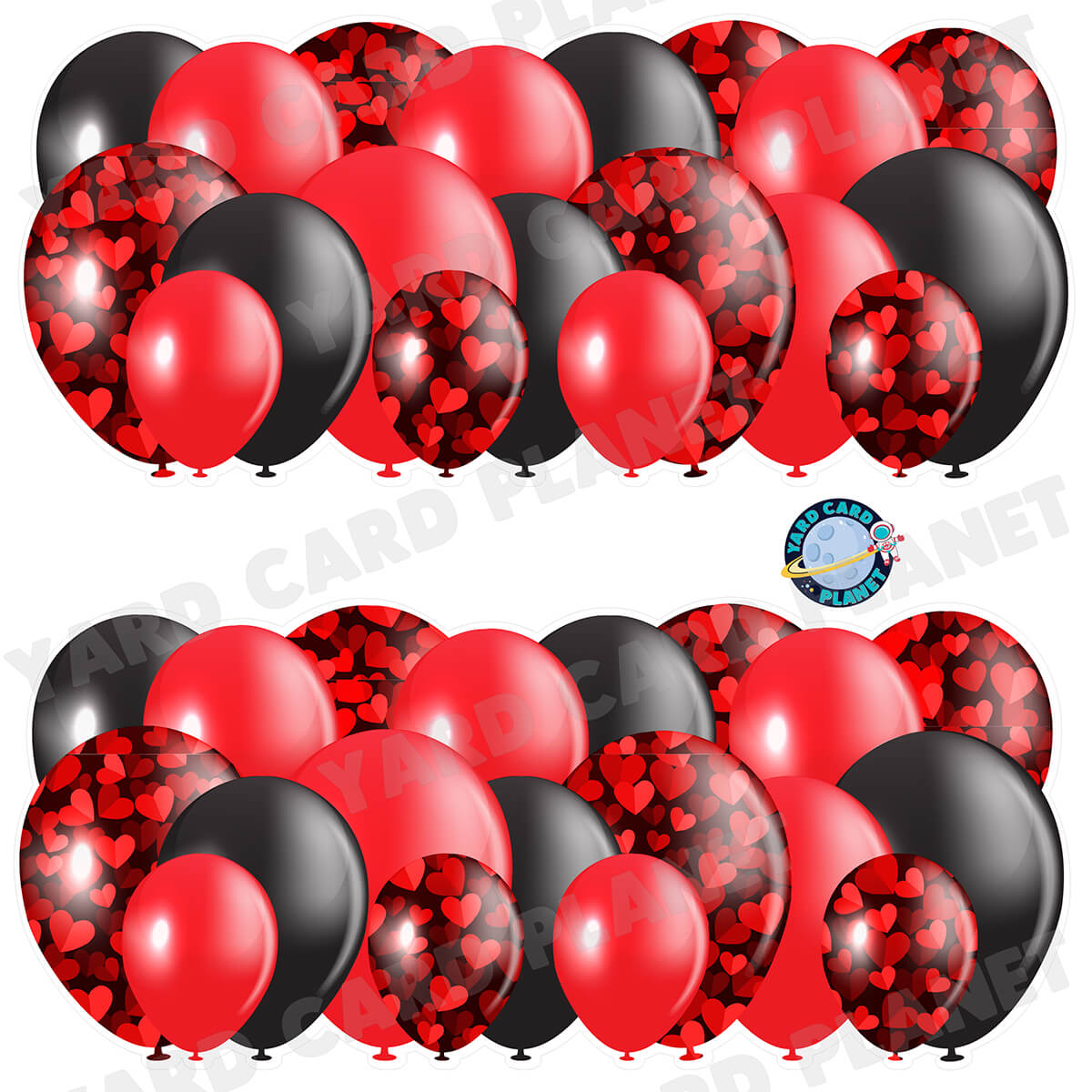 Valentine Hearts Pattern Red and Black Balloon Panels Half Sheet Yard Card Set