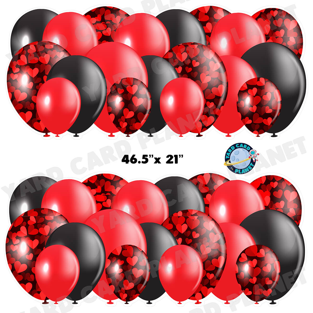 Valentine Hearts Pattern Red and Black Balloon Panels Half Sheet Yard Card Set