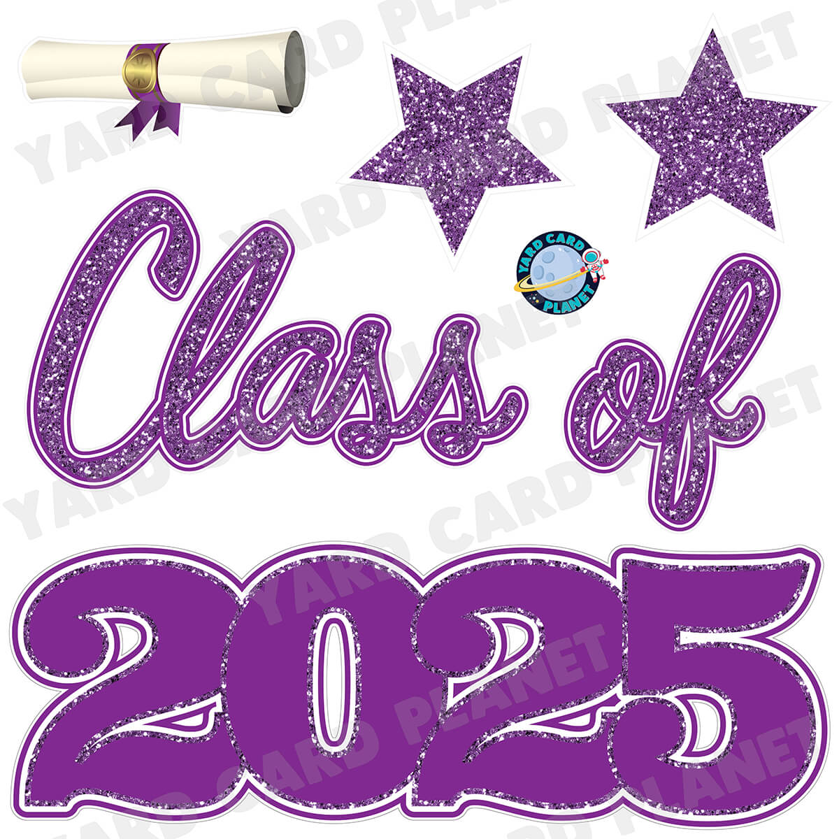 Purple Glitter Pattern Class of 2025 EZ Quick Set Half Sheet Yard Card Flair Set