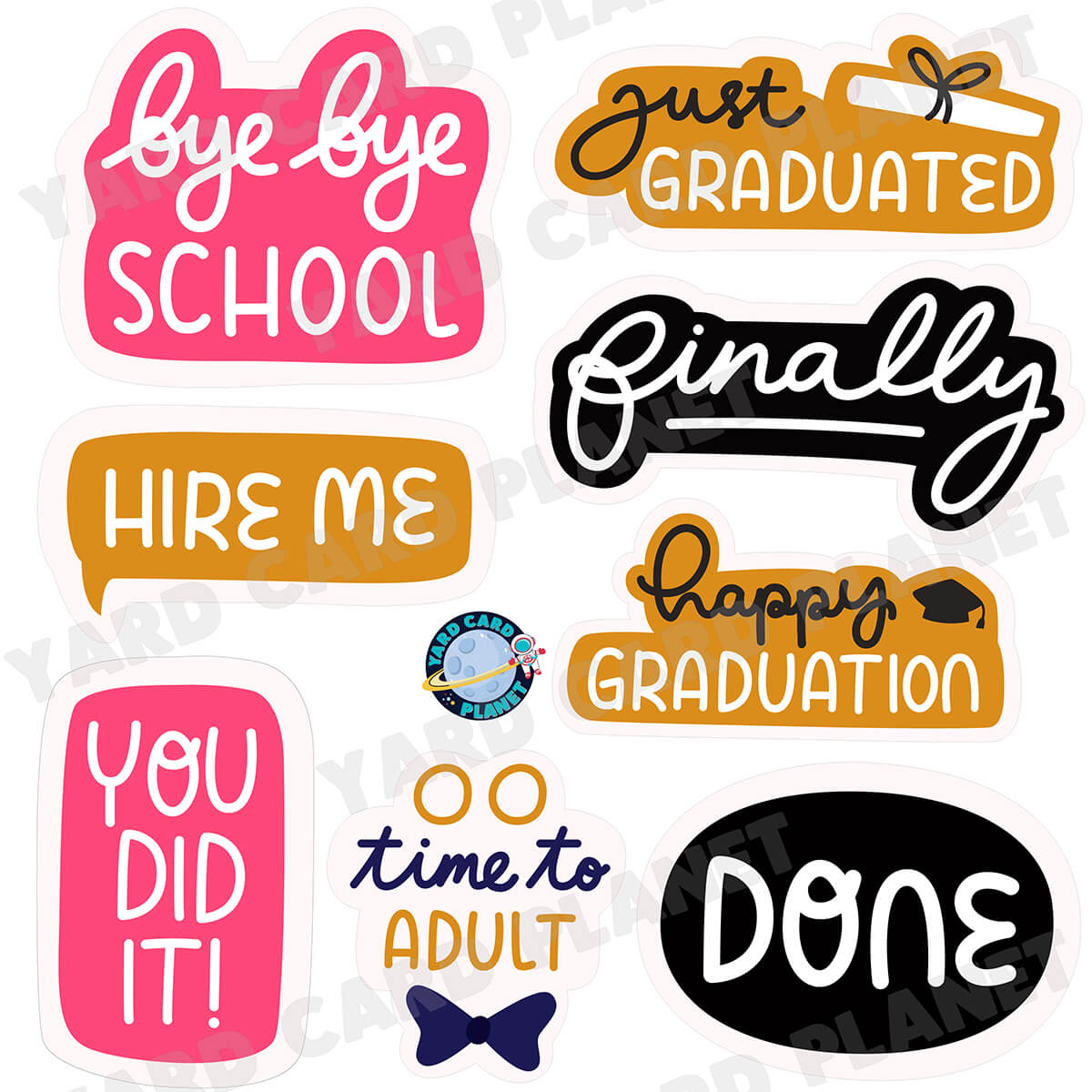 Fun Graduation Sticker Signs Half Sheet Yard Card Flair Set