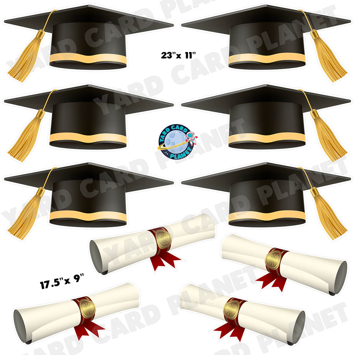 Graduation Caps and Diplomas Half Sheet Yard Card Flair Set