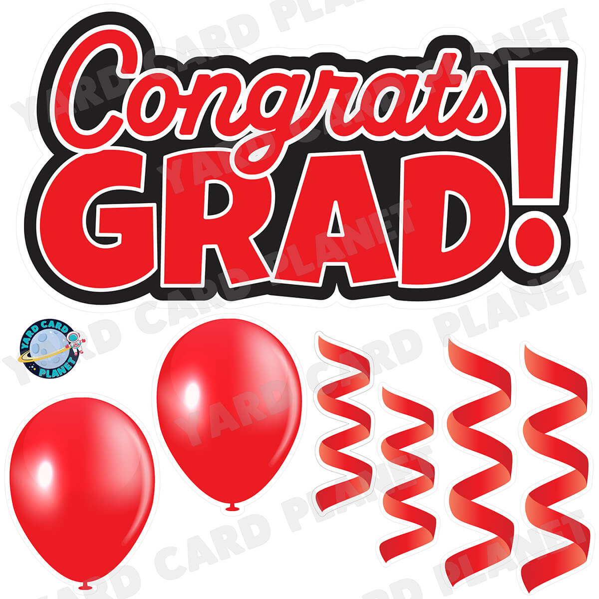 Red Congrats Grad EZ Quick Signs with Matching Balloons and Streamers Half Sheet Yard Card Flair Set