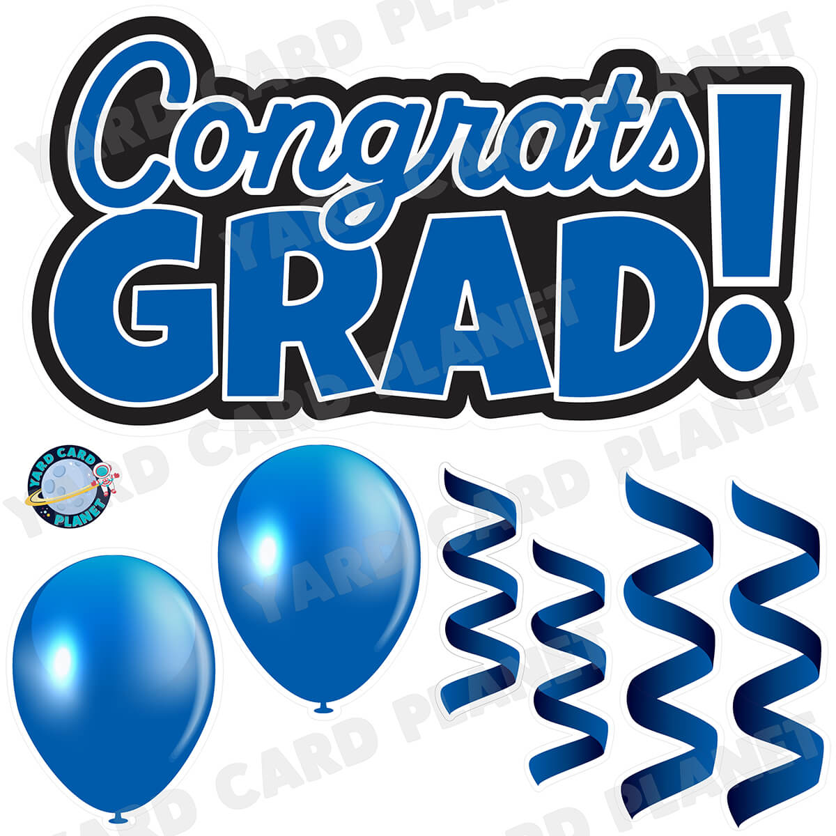 Blue Congrats Grad EZ Quick Signs with Matching Balloons and Streamers Half Sheet Yard Card Flair Set