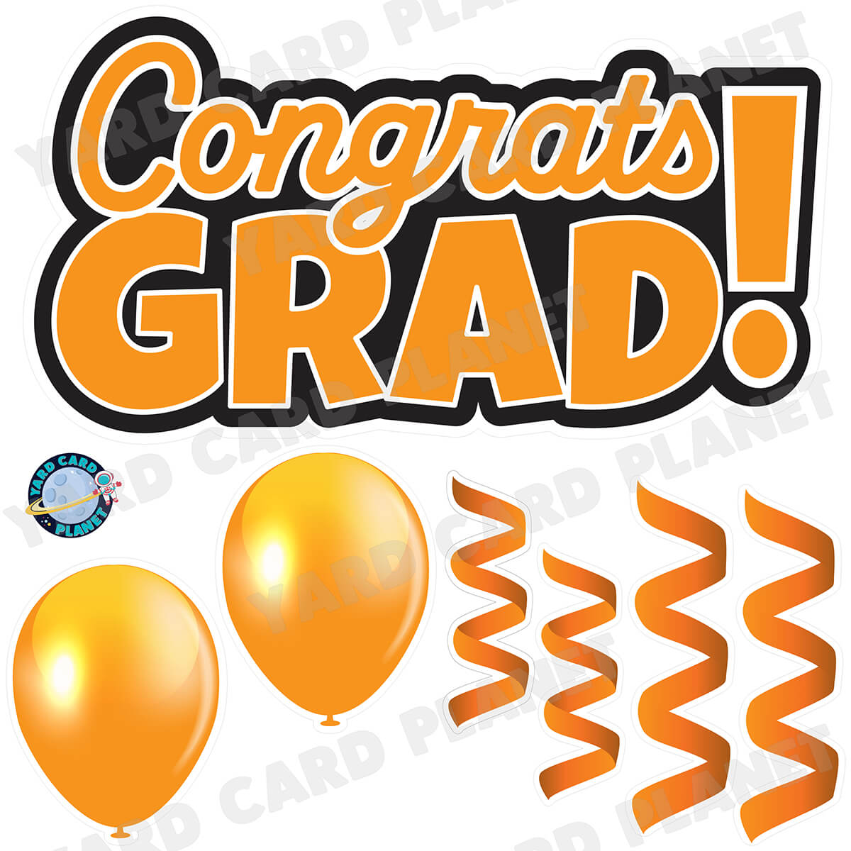 Orange Congrats Grad EZ Quick Signs with Matching Balloons and Streamers Half Sheet Yard Card Flair Set