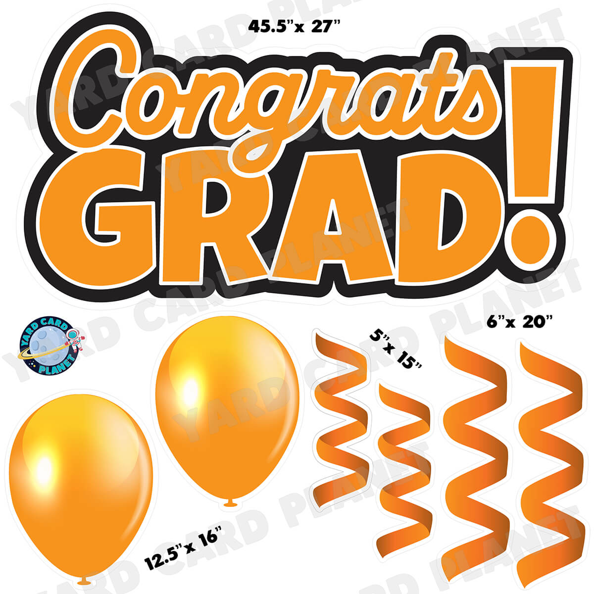 Orange Congrats Grad EZ Quick Signs with Matching Balloons and Streamers Half Sheet Yard Card Flair Set