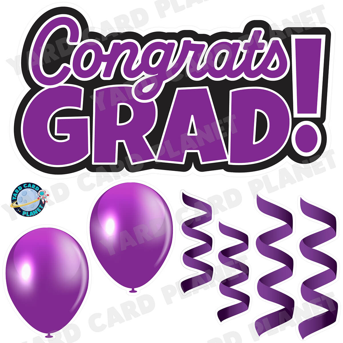 Purple Congrats Grad EZ Quick Signs with Matching Balloons and Streamers Half Sheet Yard Card Flair Set