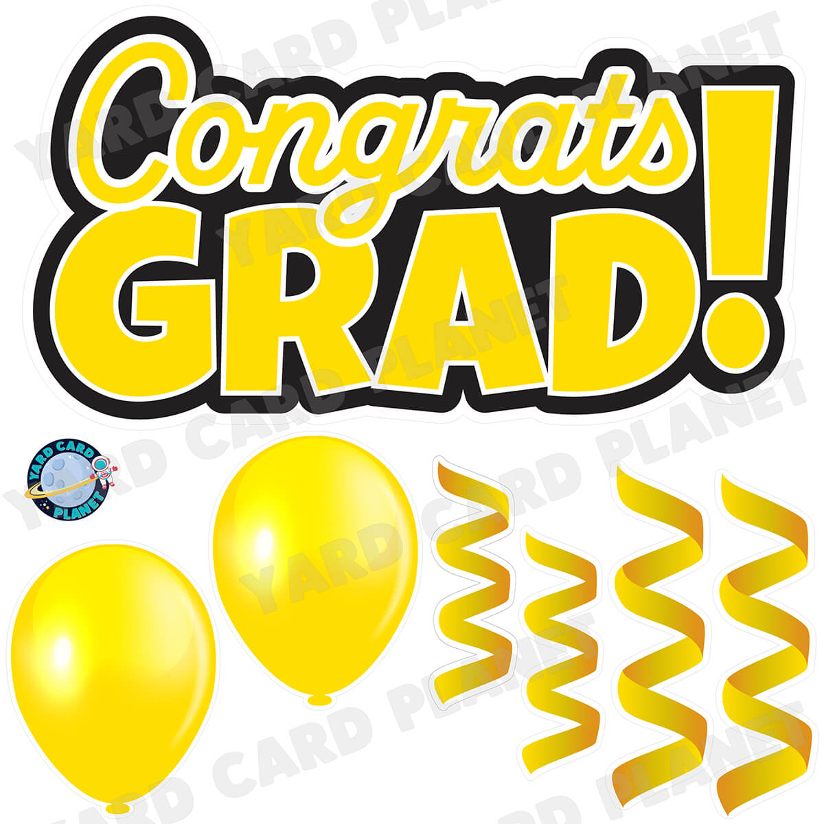 Yellow Congrats Grad EZ Quick Signs with Matching Balloons and Streamers Half Sheet Yard Card Flair Set