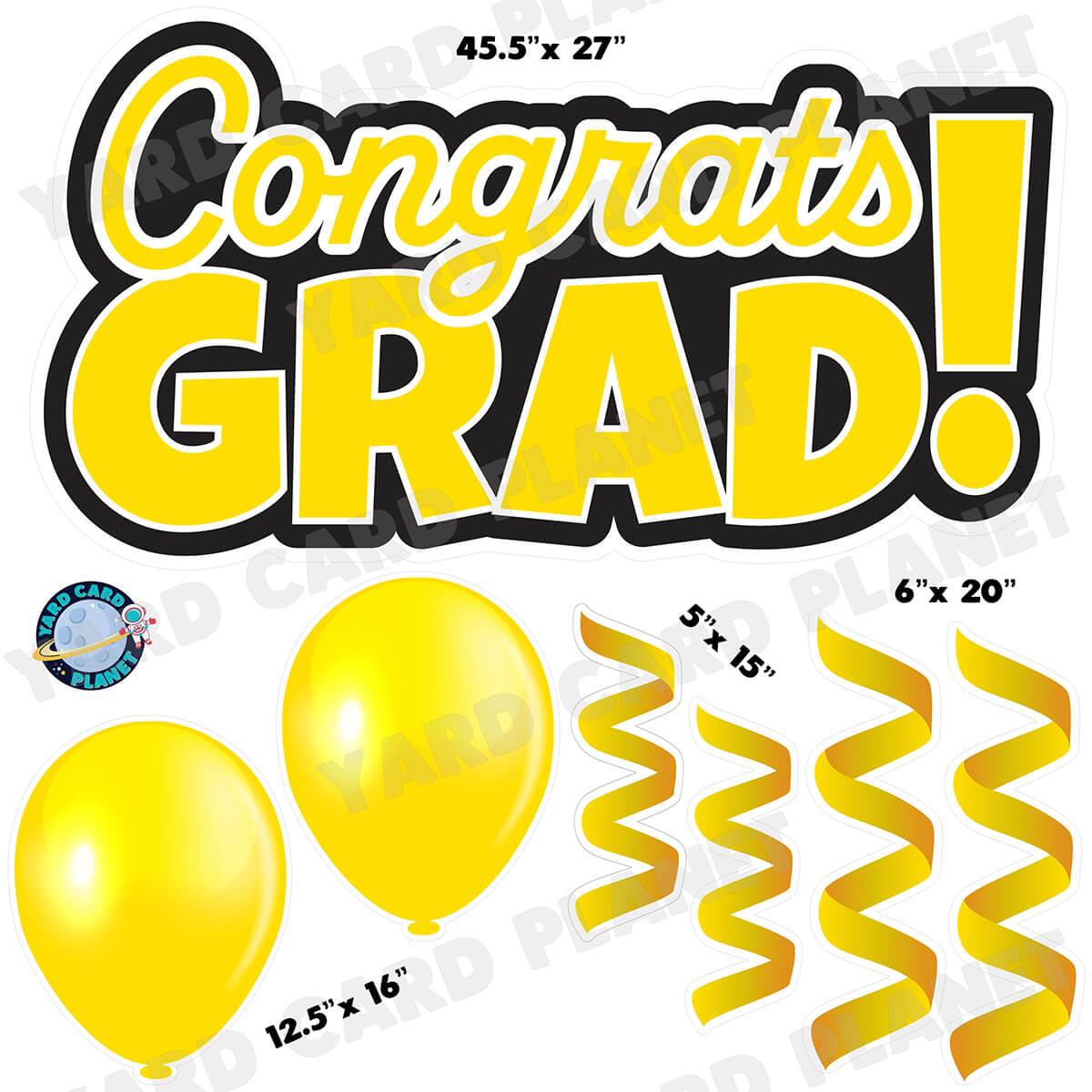 Yellow Congrats Grad EZ Quick Signs with Matching Balloons and Streamers Half Sheet Yard Card Flair Set