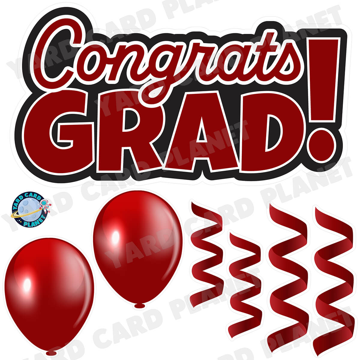 Maroon Congrats Grad EZ Quick Signs with Matching Balloons and Streamers Half Sheet Yard Card Flair Set