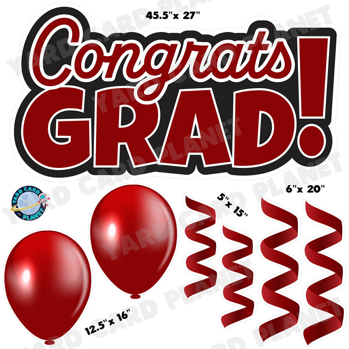 Maroon Congrats Grad EZ Quick Signs with Matching Balloons and Streamers Half Sheet Yard Card Flair Set