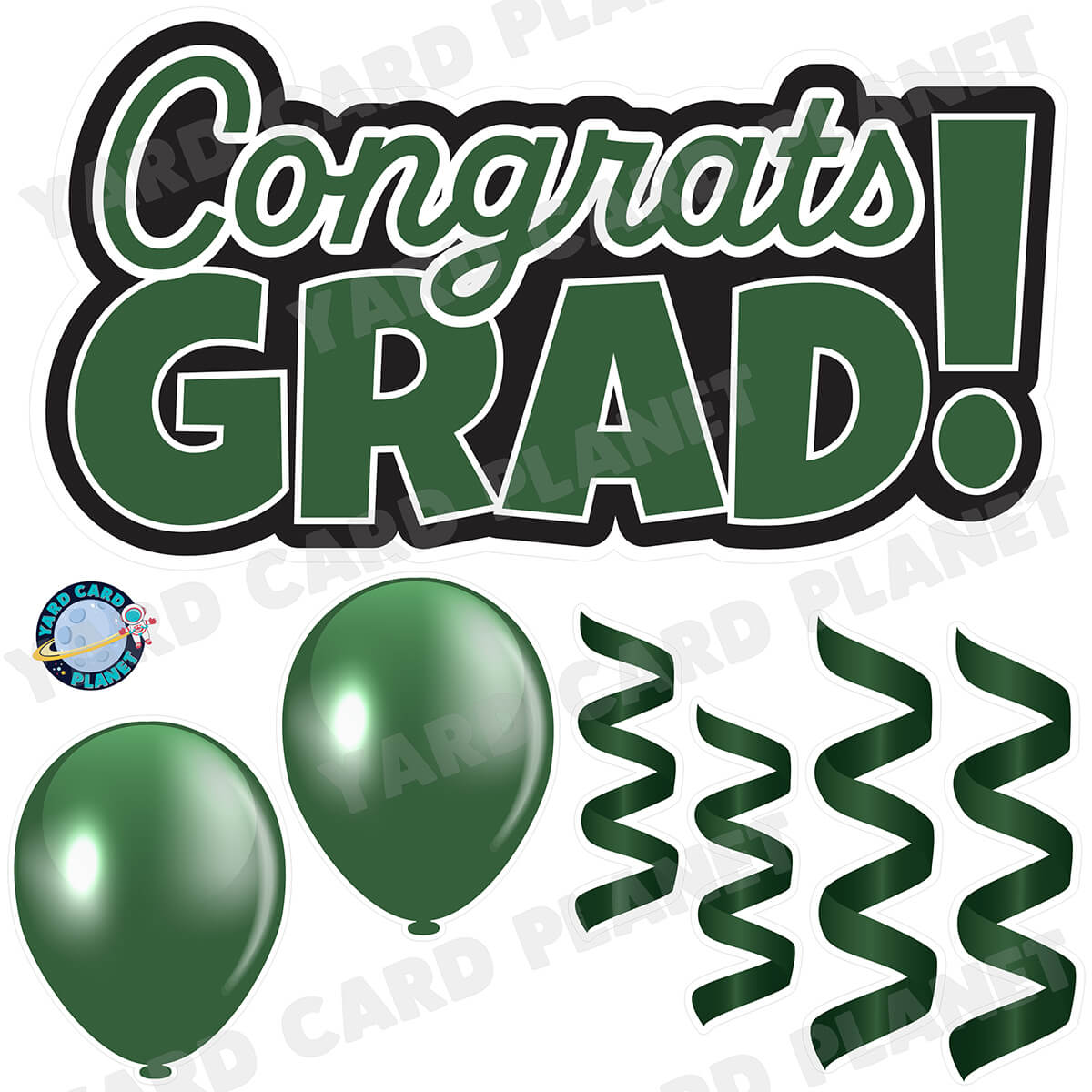 Hunter Green Congrats Grad EZ Quick Signs with Matching Balloons and Streamers Half Sheet Yard Card Flair Set