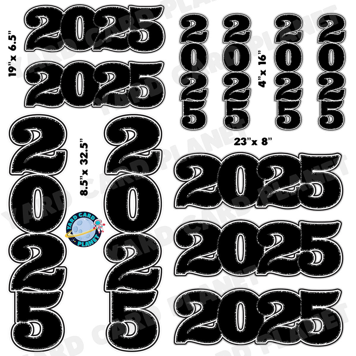 Black Solid with Glitter Pattern Trim 2025 EZ Quick Signs and Towers Half Sheet Yard Card Set