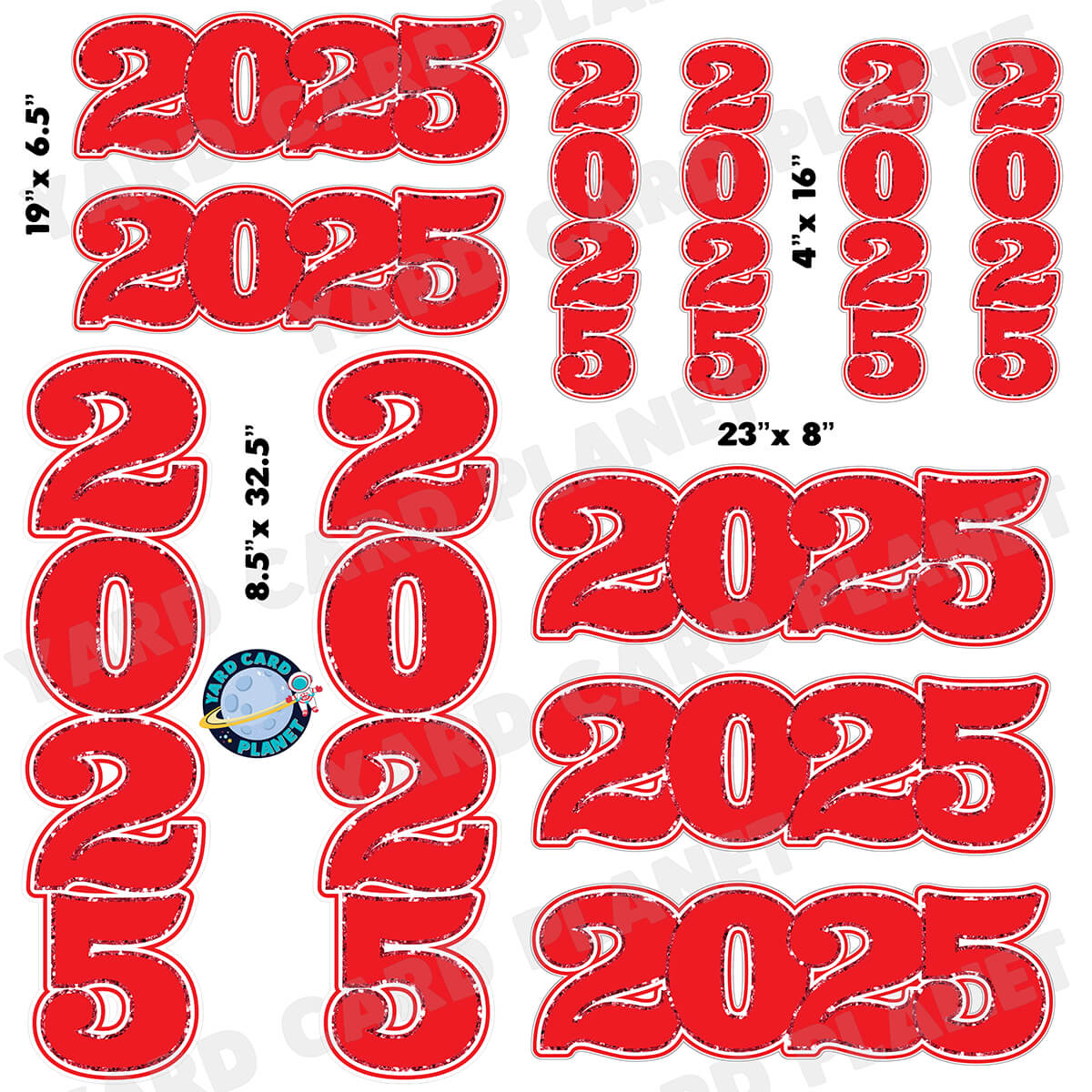 Red Solid with Glitter Pattern Trim 2025 EZ Quick Signs and Towers Half Sheet Yard Card Set