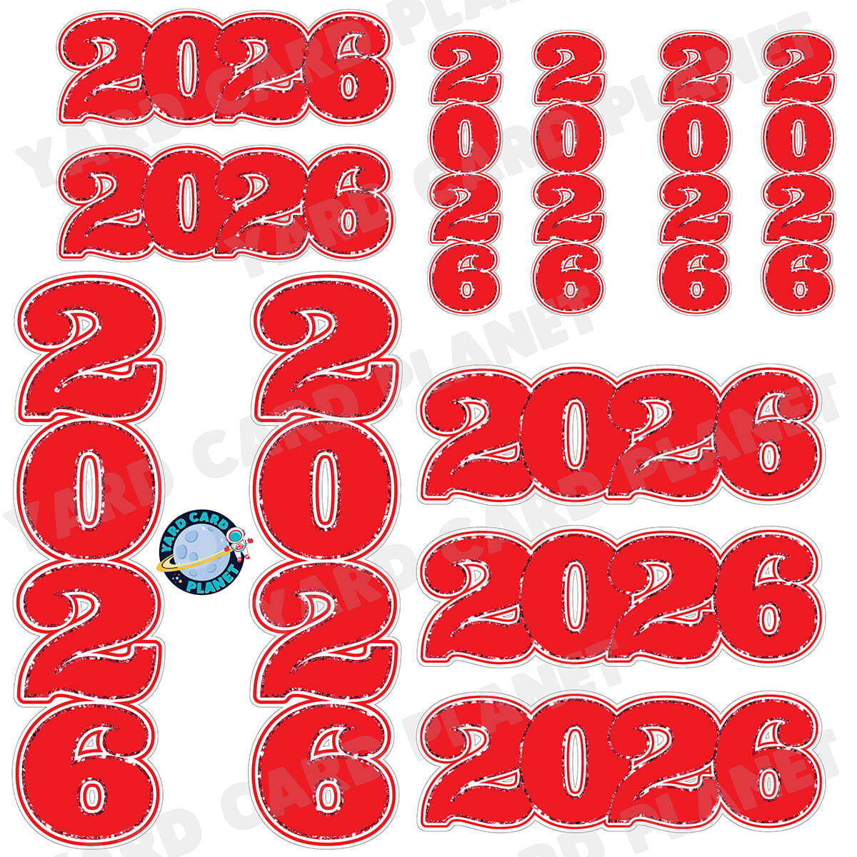 Red Solid with Glitter Pattern Trim 2026 EZ Quick Signs and Towers Half Sheet Yard Card Set