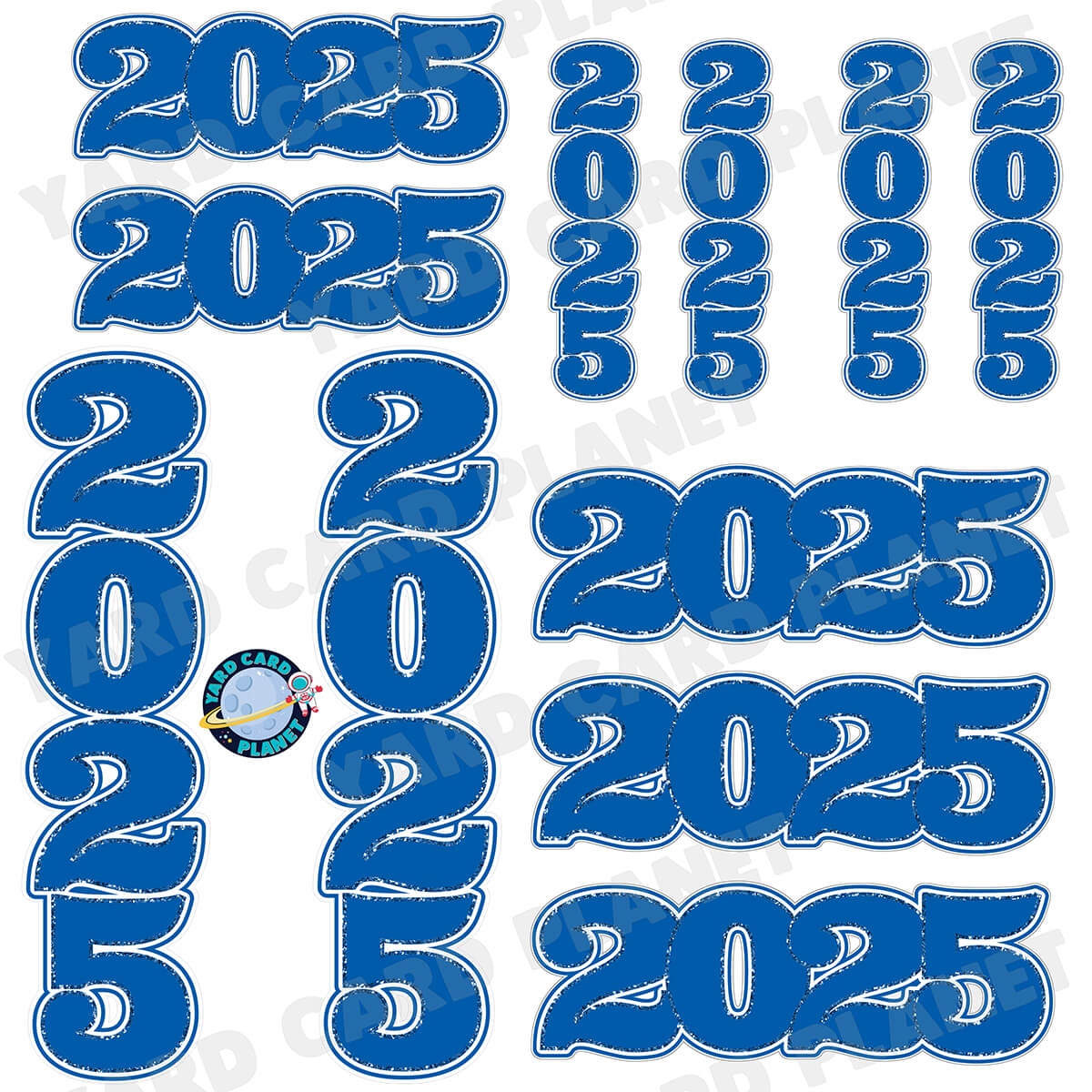 Blue Solid with Glitter Pattern Trim 2025 EZ Quick Signs and Towers Half Sheet Yard Card Set