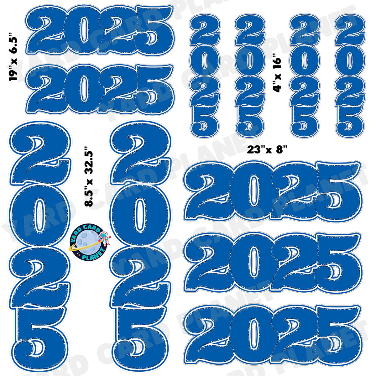 Blue Solid with Glitter Pattern Trim 2025 EZ Quick Signs and Towers Half Sheet Yard Card Set