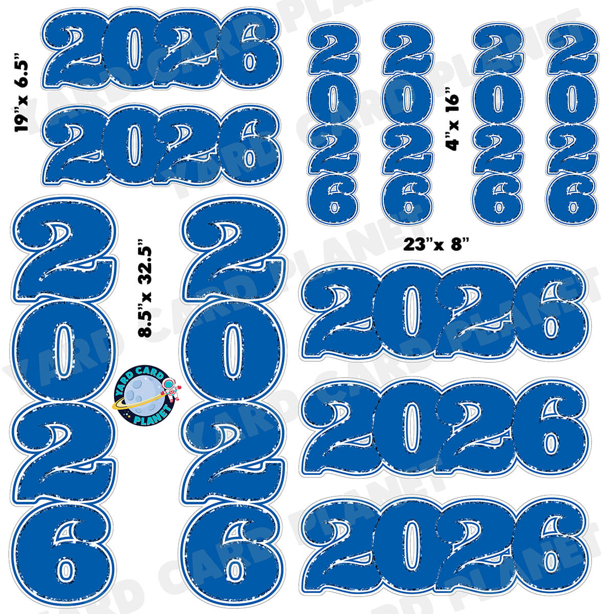 Blue Solid with Glitter Pattern Trim 2026 EZ Quick Signs and Towers Half Sheet Yard Card Set