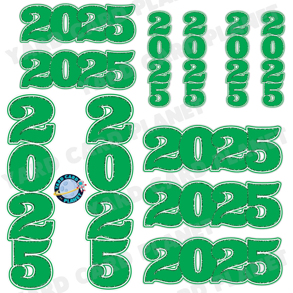 Green Solid with Glitter Pattern Trim 2025 EZ Quick Signs and Towers Half Sheet Yard Card Set