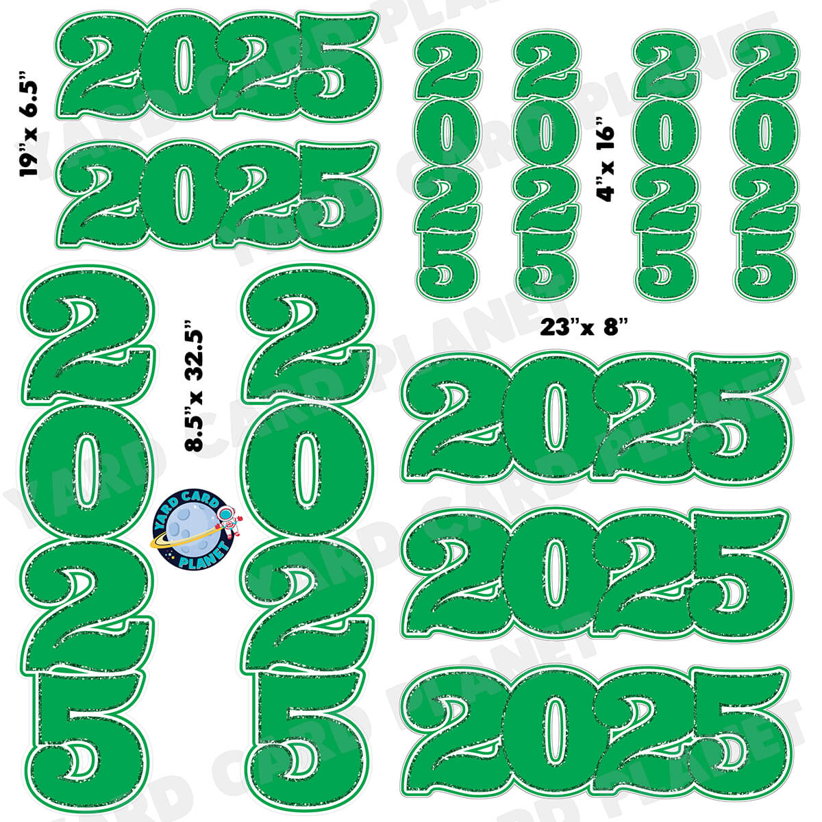 Green Solid with Glitter Pattern Trim 2025 EZ Quick Signs and Towers Half Sheet Yard Card Set