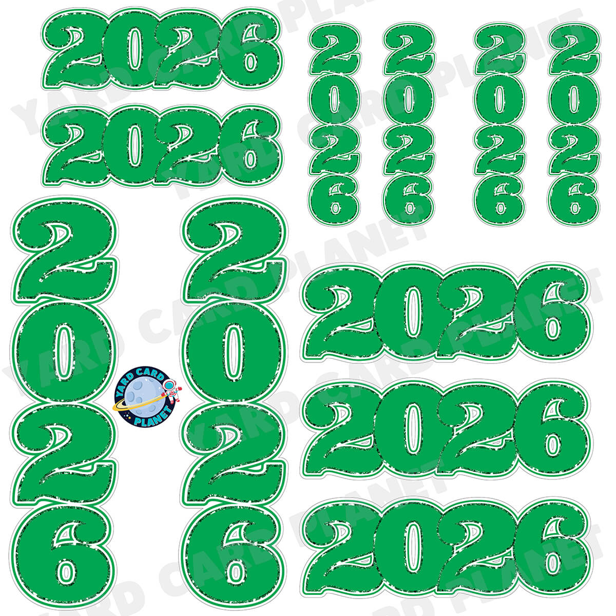 Green Solid with Glitter Pattern Trim 2026 EZ Quick Signs and Towers Half Sheet Yard Card Set