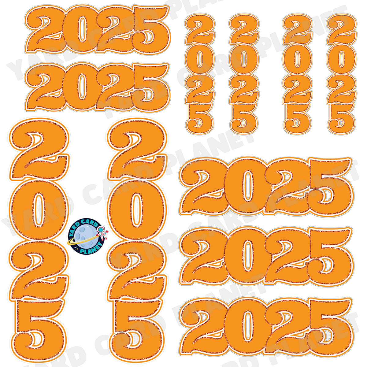 Orange Solid with Glitter Pattern Trim 2025 EZ Quick Signs and Towers Half Sheet Yard Card Set